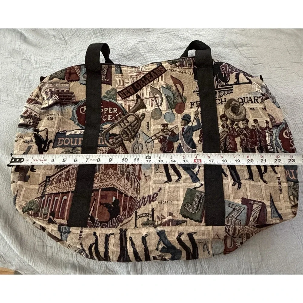 Vintage Tapestry Duffel Bag New Orleans Jazz Motif Overnight Weekender USA 90s